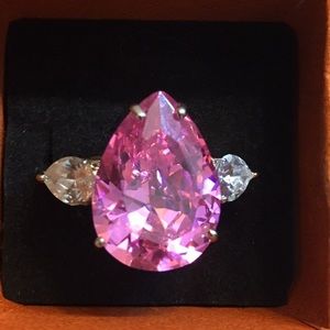 Pink Sapphire with Topaz side stones in Silver